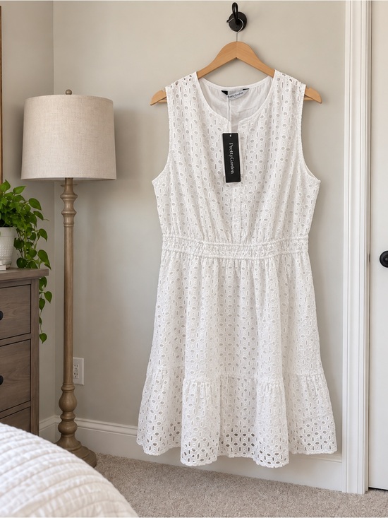 PrettyGarden Dresses & Skirts - PRETTYGARDEN Women’s White Eyelet Sleeveless Smocked Waist Summer Dress XL NWT